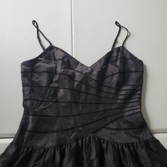 Y2K Whimsigoth Adrianna Papell Dress Womens 10 Black White Silk Floral Fit Flare - Picture 4 of 11